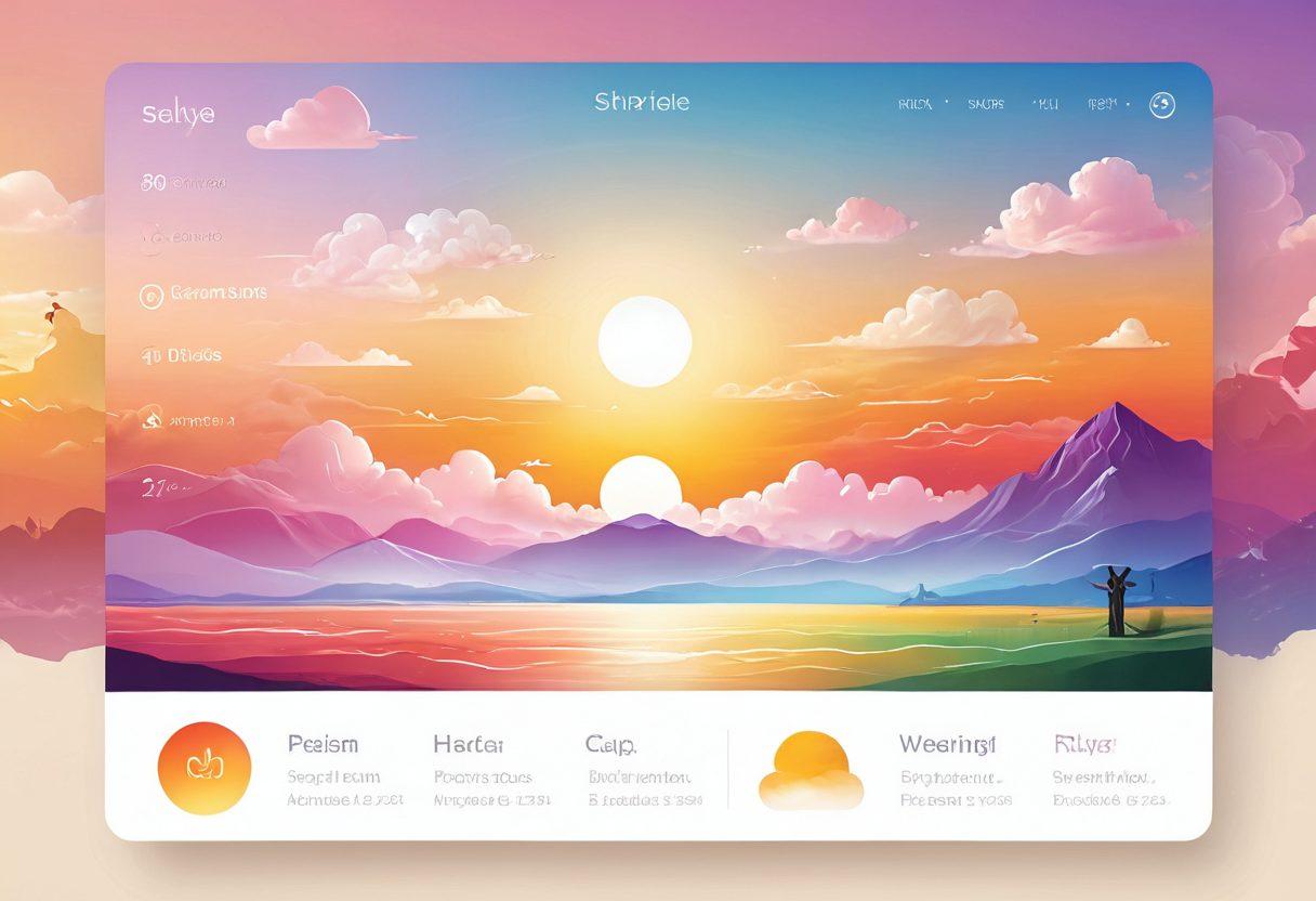 A serene, blissful interface design scene showcasing a user interacting with a beautifully crafted, intuitive app interface that radiates ease and happiness. Include warm, inviting colors, flowing lines representing smooth navigation, and subtle elements like clouds and sunbeams symbolizing joy and satisfaction. The background should have hints of digital technology seamlessly blending with organic elements, creating a harmonious balance. super-realistic. vibrant colors. 3D.